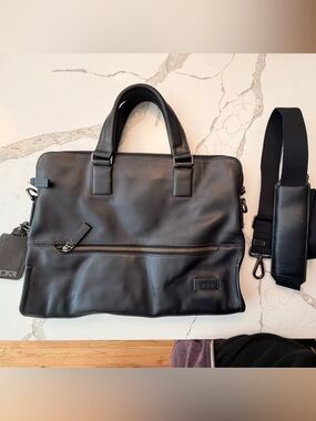 Tumi Leather Harrison Portfolio Brief Laptop Black